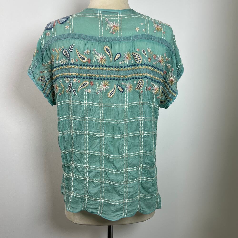 Johnny Was Women's Paise Teal Blouse Rodeo Embroidered Boho Mermaid Core Size M - Picture 8 of 14
